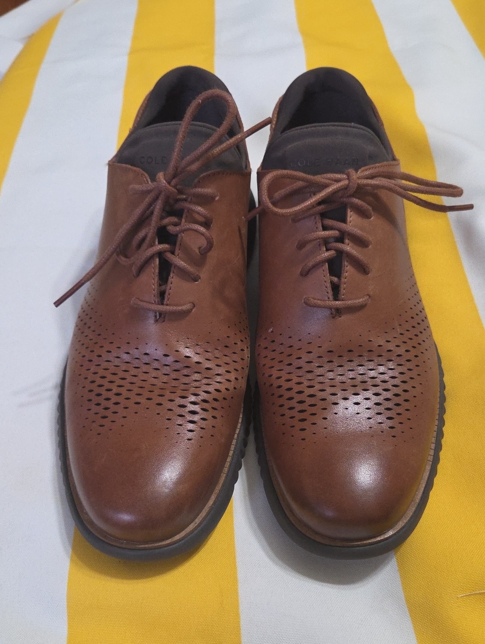 Cole Haan ZERØGRAND Mens Brown Leather Perforated Oxford Shoes